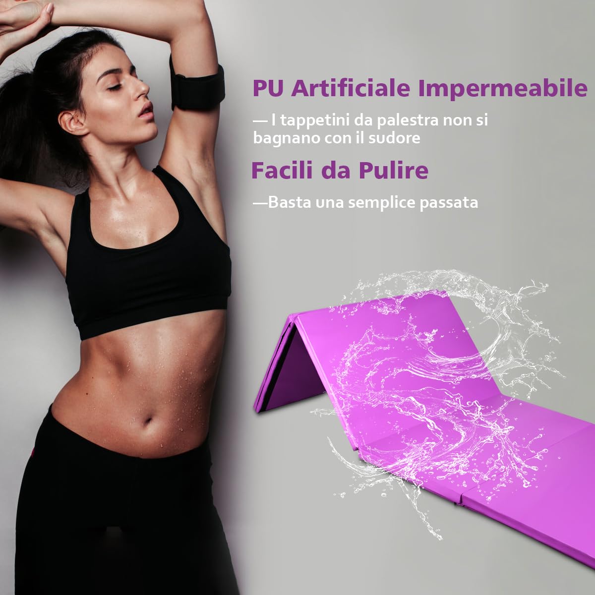 COSTWAY Tappettino da Ginnastica Pieghevole 240 x 116 x 5 cm, Tappetto Palestra da Terra con Maniglie Portatile, Materassino da Allenamento per Fitness e Yoga