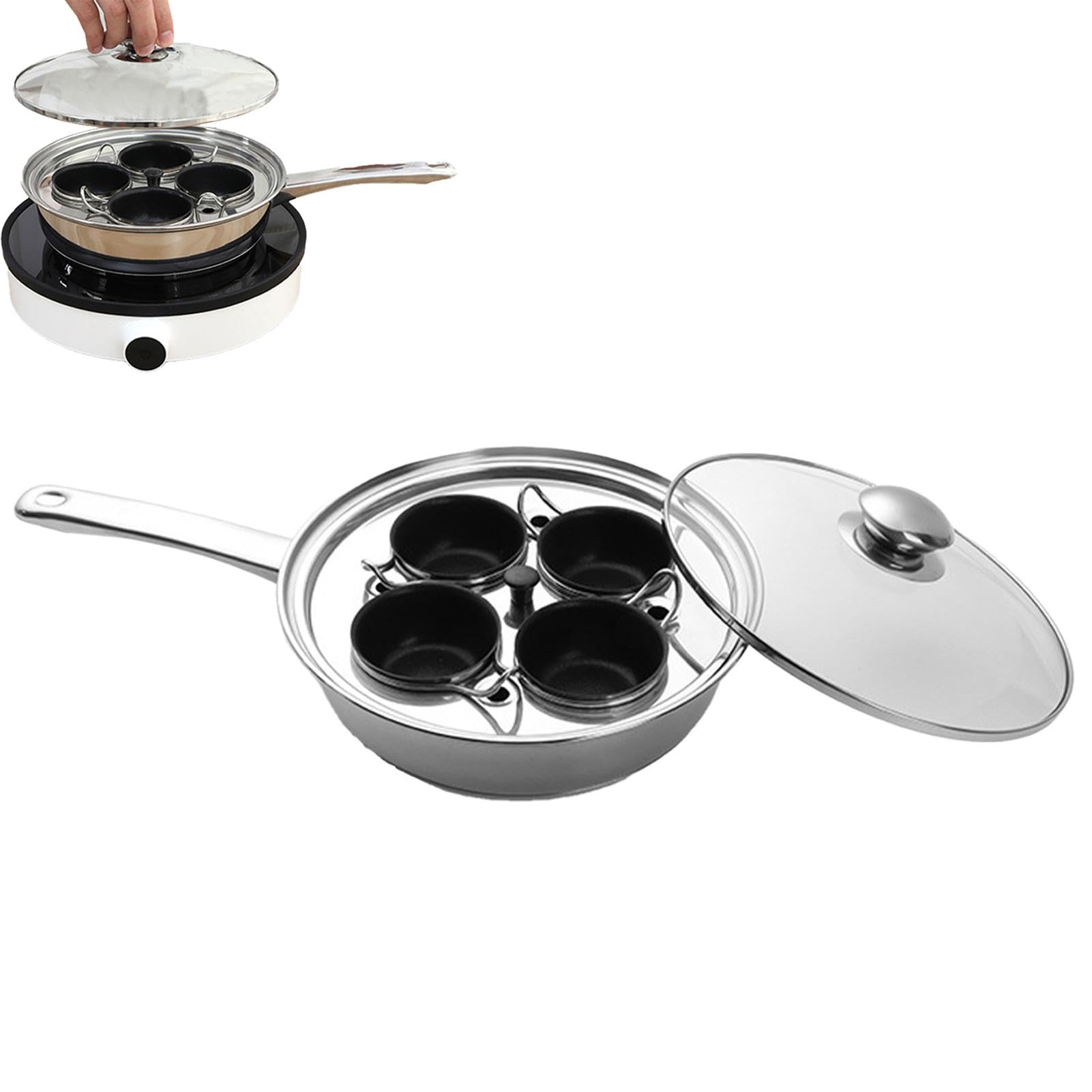 Sartenes antiadherentes para huevos de 4 tazas y diseño 2 en 1