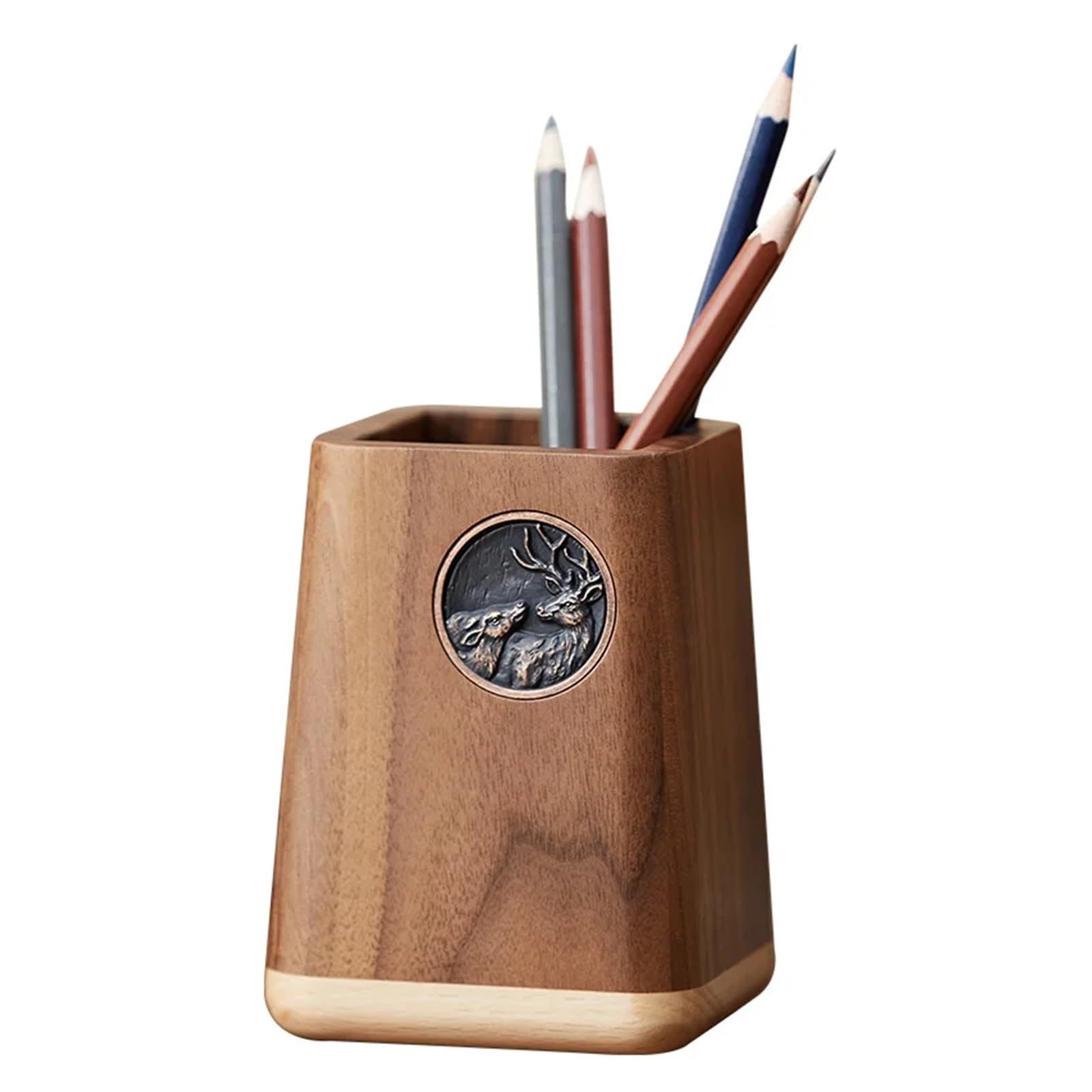 pot a crayon Pot à crayons en bois massif de noyer noir, organiseur bureau, support stylos avec compartiment rangement for papeterie