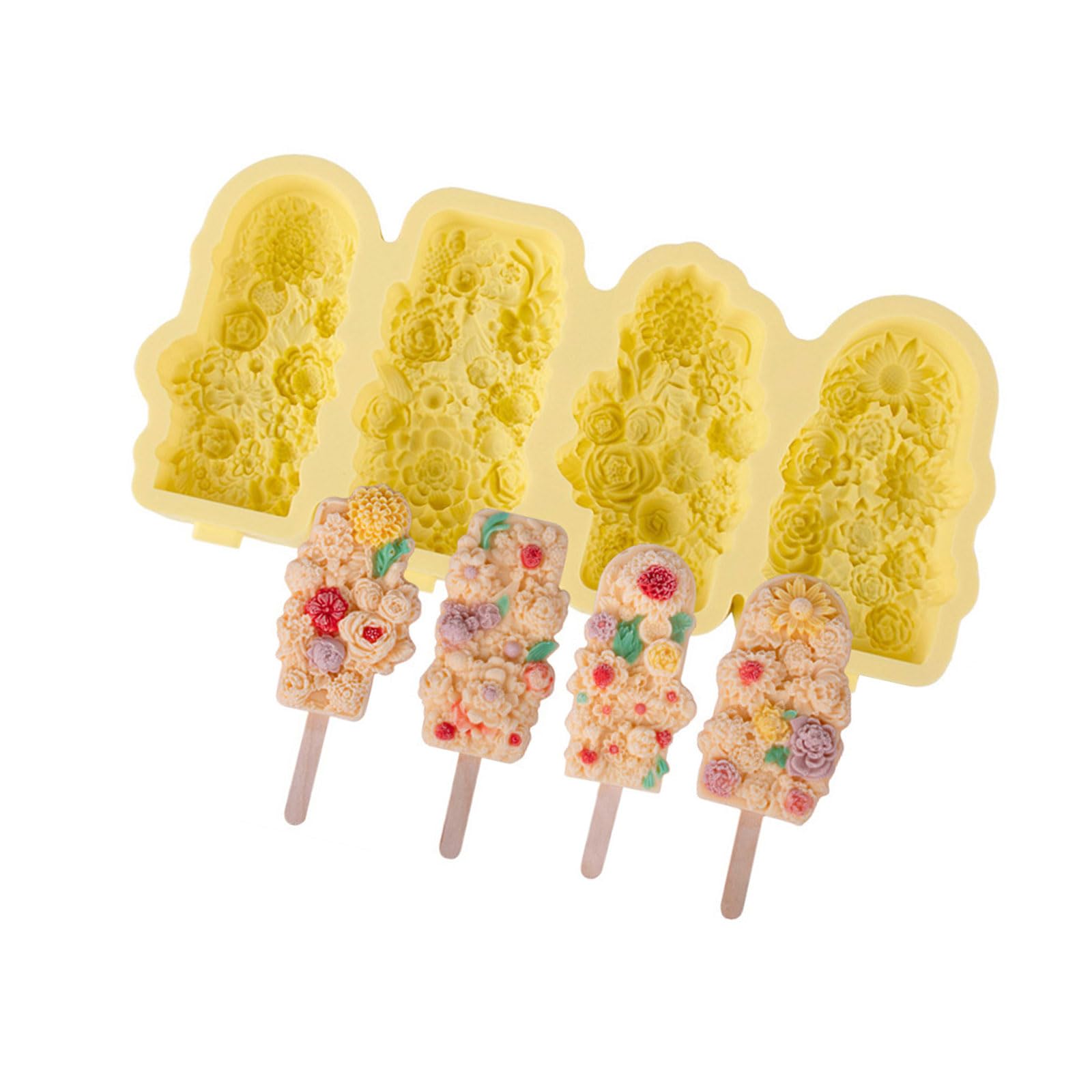 Buxuaaaa Silicone Popsicles Molds Flower Shape Ices Cream Molds Popsicles Maker Kitchen Tool Cake Candy Candy Mold Enduring Flower Shape Ices Cream
