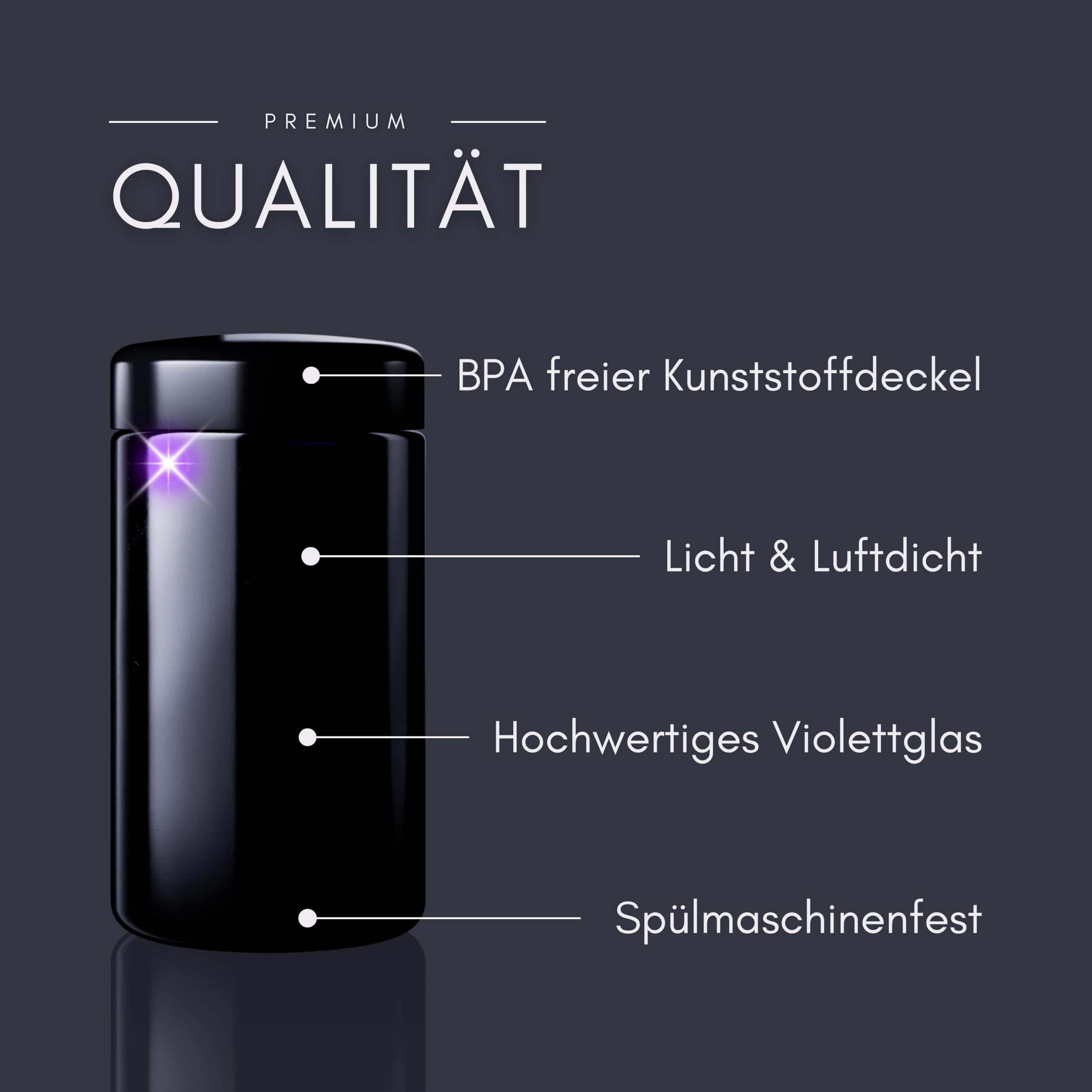ANCEVIA edles Violettglas mit individueller GRAVUR Vorratsglas 300 ml – 6er Set luftdichte Vorratsdose mit Deckel | Miron Glasbehälter mit Deckel für z.B. Nüsse, Zucker, Tee & Kräuter