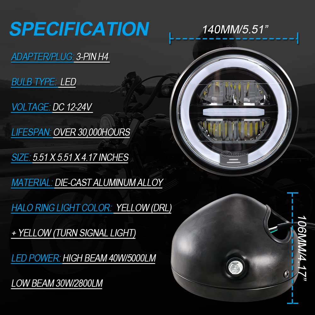 NATGIC Vintage Retro Motorfietskoplamp 14 cm LED