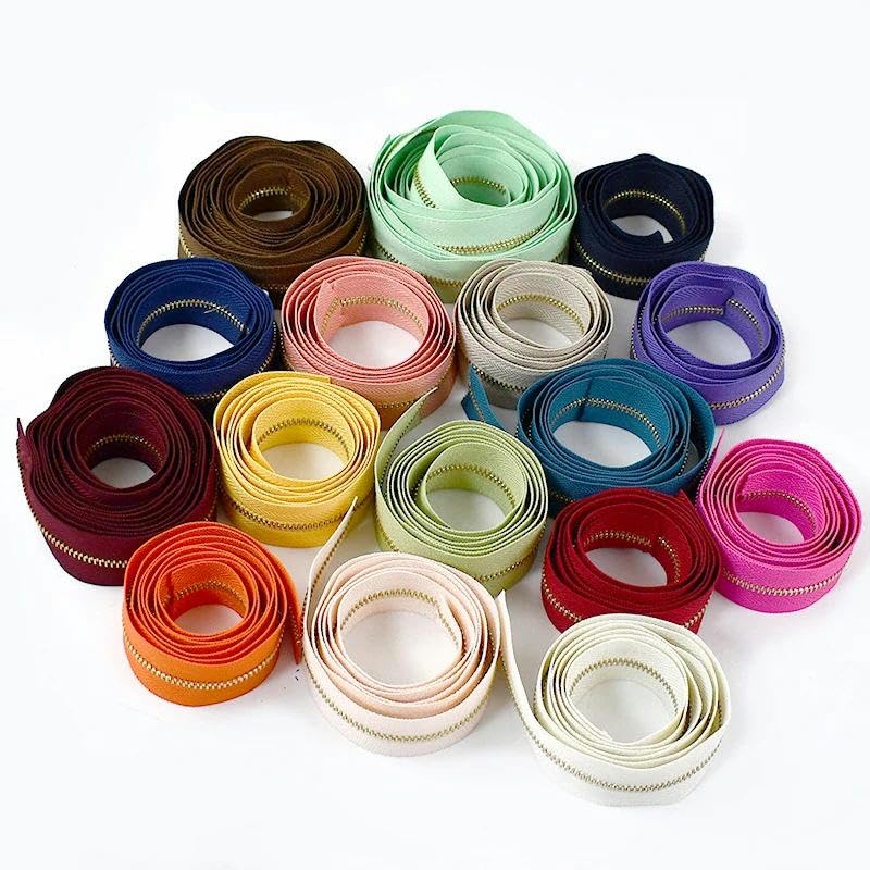 1/3 metros 3# Cremalleras de metal Cremalleras de dientes dorados para ropa, monedero, kit de reparación de cremalleras, cremallera para coser ropa DIY-38-3#-3 metros3pcsSilder