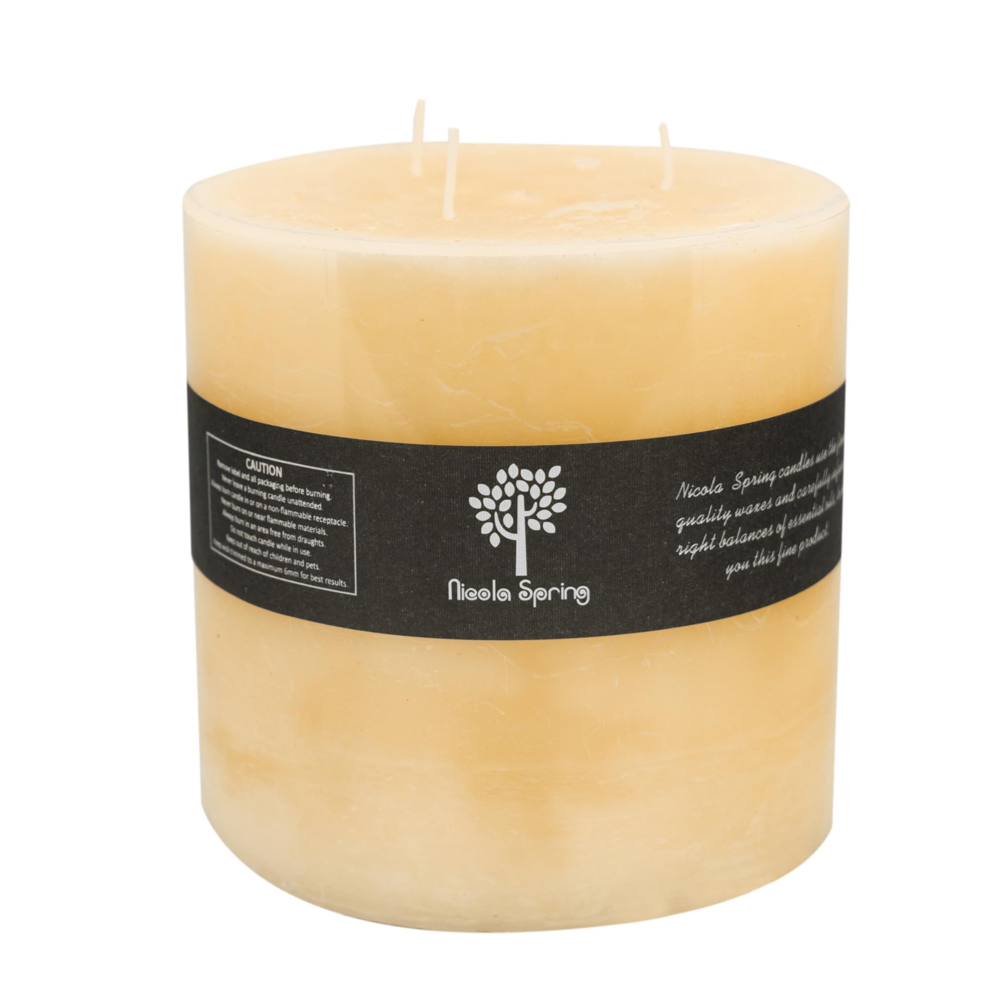 Nicola Spring Round 3 Wick Vanilla Pillar Candle - 15 x 15 cm, Housewarming Gift - 130 Hours - Ivory