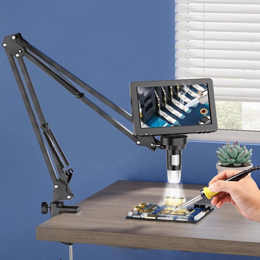 RIEVBCAU Soporte de Brazo Flexible para Microscopio, Soporte de Metal Ajustable, Soporte para Microscopio con Forma de Moneda, Compatible con DM4 DM7 DM9