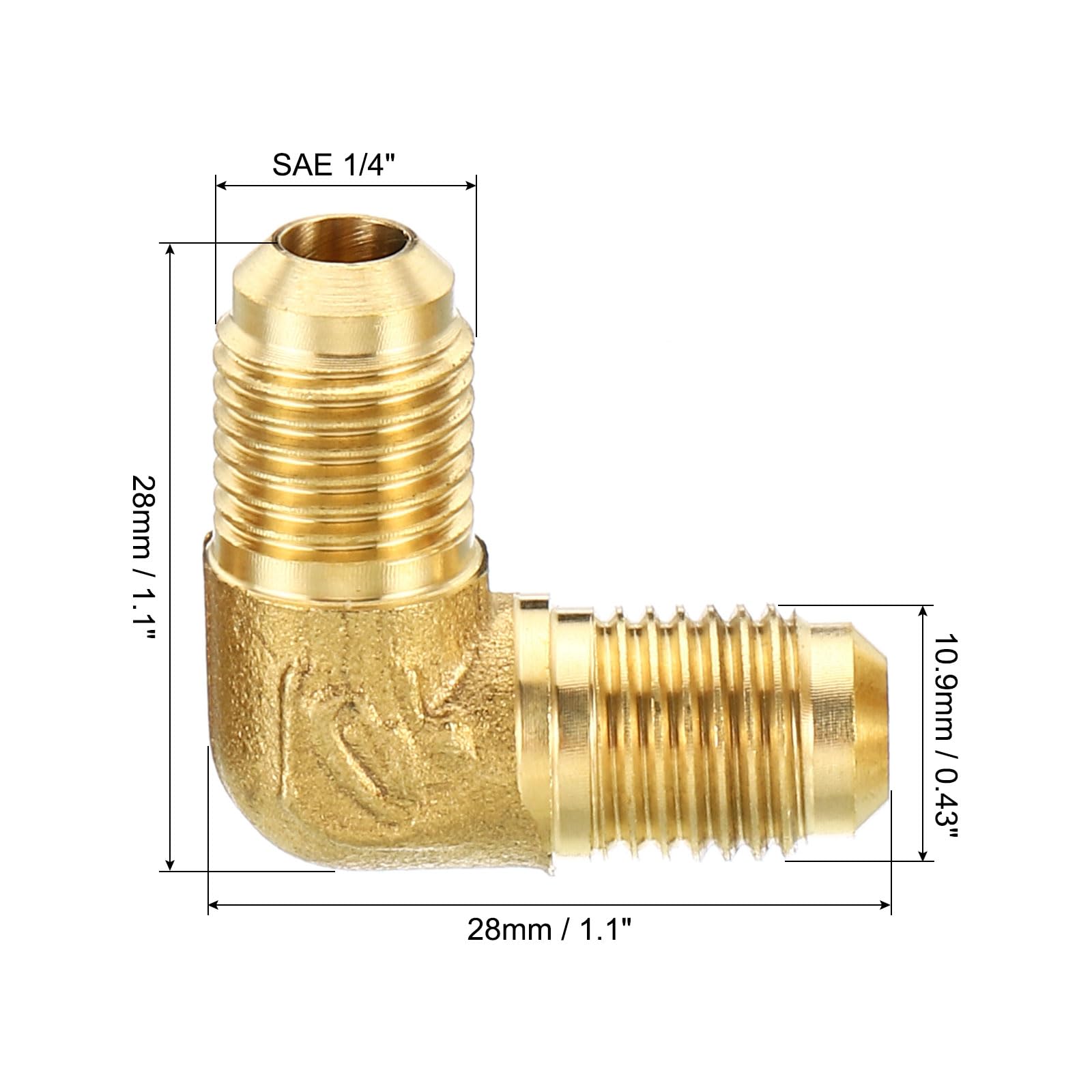 Accesorio de tubería de latón de 1/4" x 1/4", Paquete de 2, Adaptador de tubería de Codo de 90 Grados con Tuerca para Aire Acondicionado, refrigeración y plomería