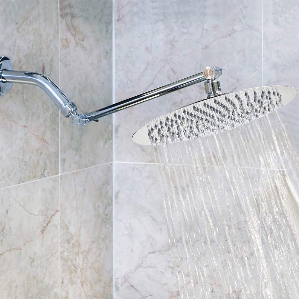 NearMoon - Soffione doccia con braccio regolabile da 30,5 cm, in acciaio inox, ultra sottile, rotondo, soffione a pioggia