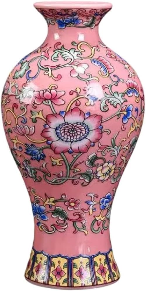 Small Ceramic Vase for Flower Handmade Elegant Vintage Chinese Hand-Painted Porcelain Decorative Pink Enamel Glazed Vases for Office Home Decor (B)-image-33