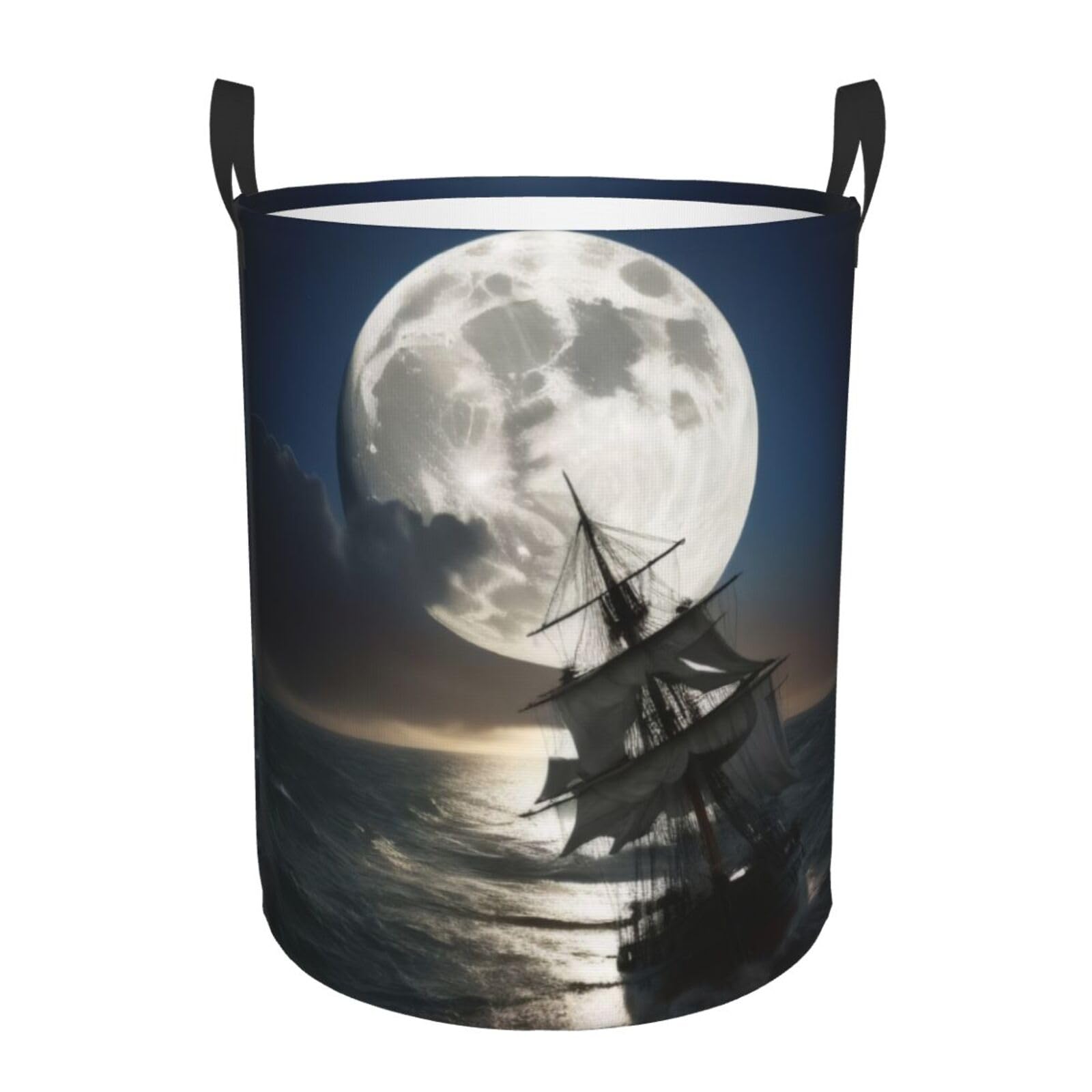 Circular Laundry Basket | Sailing Ship In Storm | Foldable Laundry Hamper, Waterproof Oxford Cloth Dirty Laundry Basket With Handles, Toy Storage Basket For Bedroom, Bathroom, Office, College Dorms