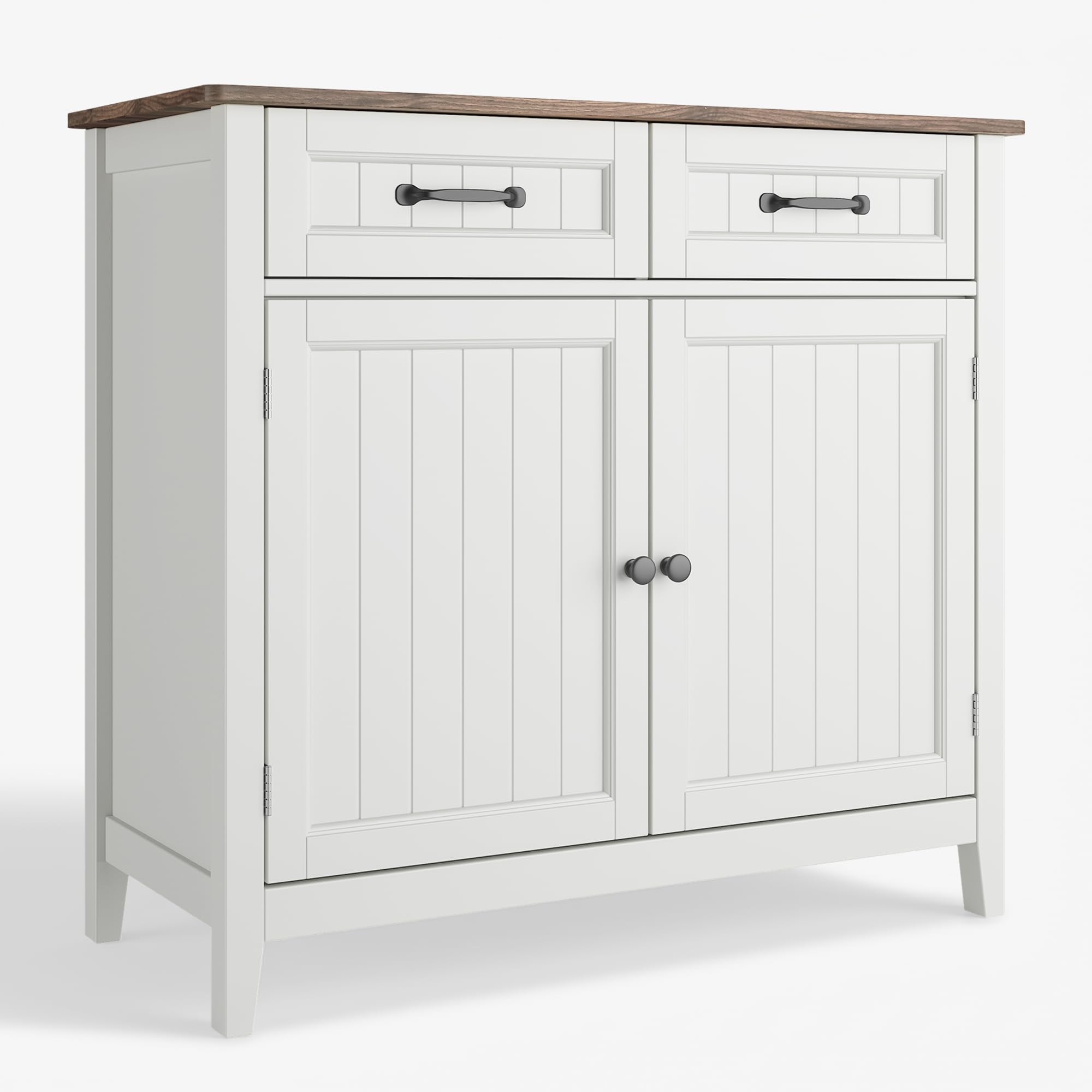 Xbro Kitchen Sideboard with Worktop, 2 Drawers & Double Door Storage Cabinet – Modern Farmhouse Buffet for Kitchen, Dining Room & Hallway, Grey
