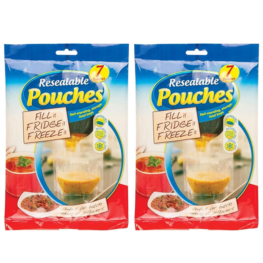 ZOPPER Food Bag 2Pk x 7 - Resealable Food Storage Bags Microwave & Freezer Safe - Leakproof & BPA-Free – Perfect for Meal Prep, Batch Cooking, Leftovers – Ideal for Home, Kitchen & Travel