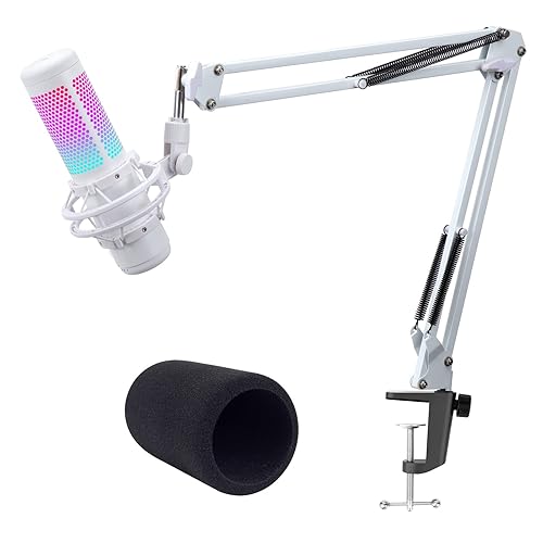 White Boom Arm for HyperX QuadCast S - White Mic Arm Compatible with Hyperx Quadcast White Microphone, Premium Microphone Boom Arm Stand by YOUSHARES - 02 QuadCast S Boom Arm
