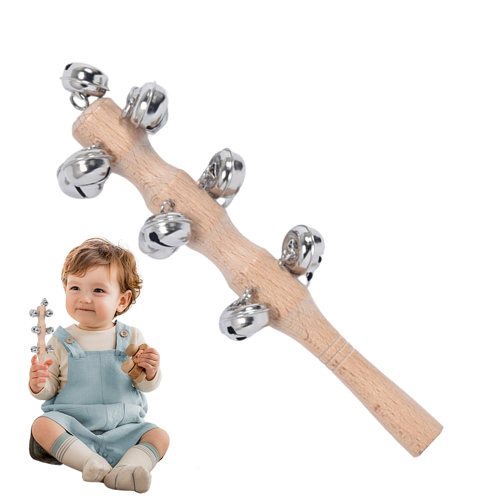 Jingle Stick, hölzerne Jingle Handglocken - Percussion Rassle Musical Shaker Toy - Bells bleiben mit Holzgriff für Tanzkonzerte Bühnenbildgeburtstag