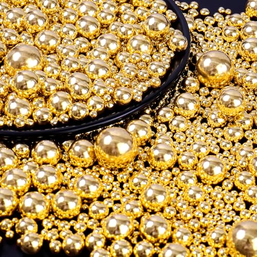 Perles de Sucre Doré (130g) - Décoration Comestible pour Gâteaux, Cupcakes et Biscuits, Mélange de Tailles de Perles, Idéal pour Noël, Mariages,...