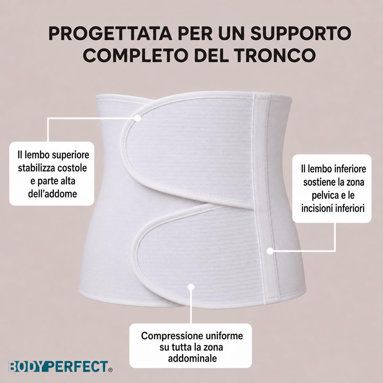 BODYPERFECT Fascia Post operatoria Unisex contenitiva Post Parto Operazione Allevia mal di schiena chiusura a strappo regolabile in Cotone (81/92 cm Girovita Addome)