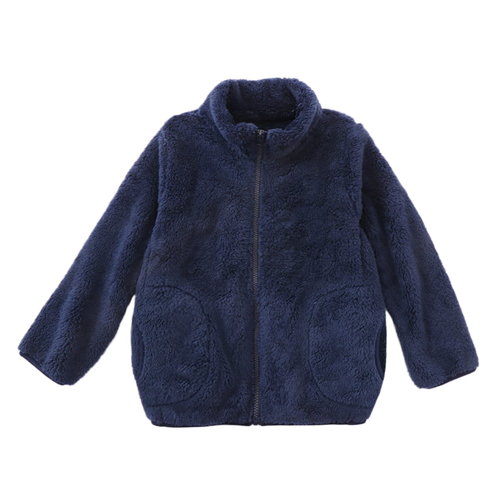 RNTOP Girls Boys Soft Fleece Jacket Long Sleeve Thicken Warm Winter Coat Kids Toddler Zip Up Outerwear (Navy, 7-8 Years)