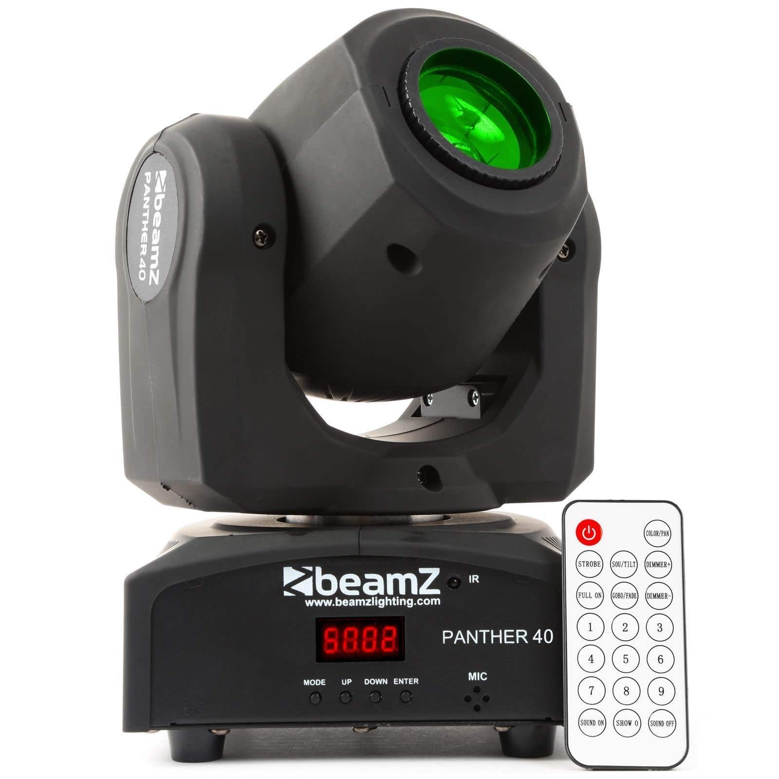 BeamZ Panther 40 - Moving Head - 45 Watt LED Disco Licht Strahl, Party Lichteffekt mit Fernbedienung, DMX, 7 Gobo Muster, musikgesteuert, Disco Light, DJ Licht, Strahleffekt