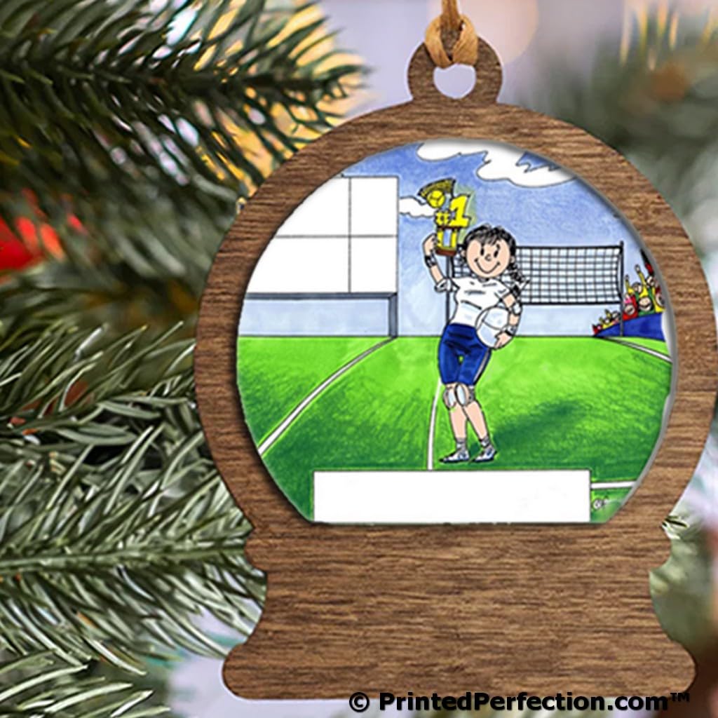PrintedPerfection.com Personalized Volleyball Player - Female Wooden Snow Globe Shaped Christmas Ornament