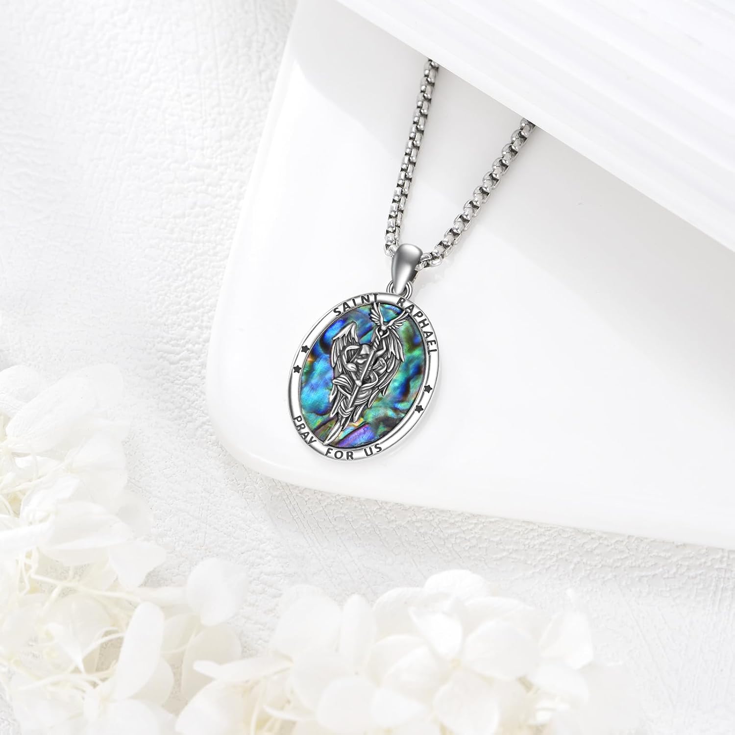 925 Sterling Silver Religious Medal St Michael St Raphael Memento Mori Santa Muerte Pendant Necklace Jewelry Gifts for Men Women - Image 2