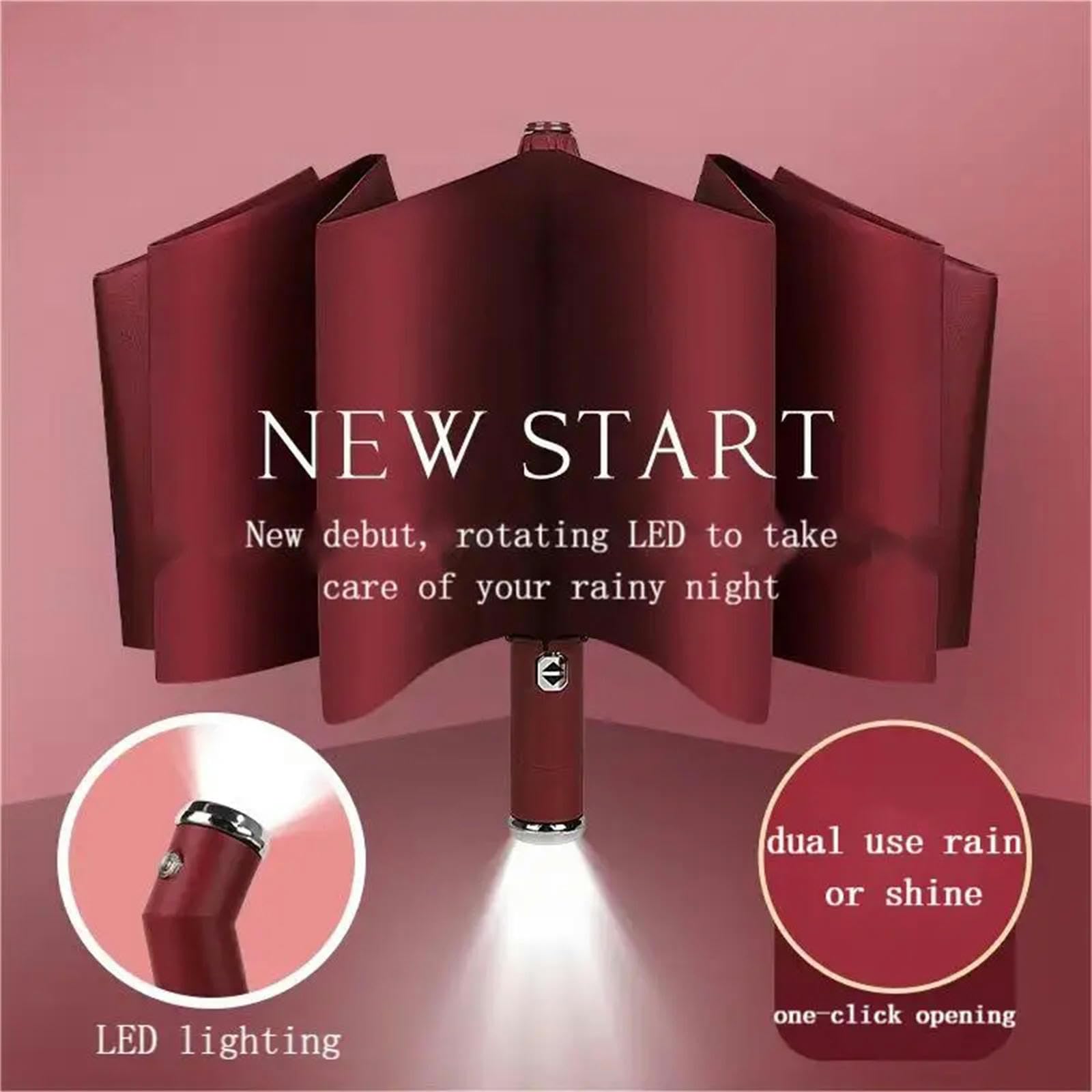 Regenschirm Regenschirm Mit Led Licht Drehbarer Griff Taschenlampe Regenschirm