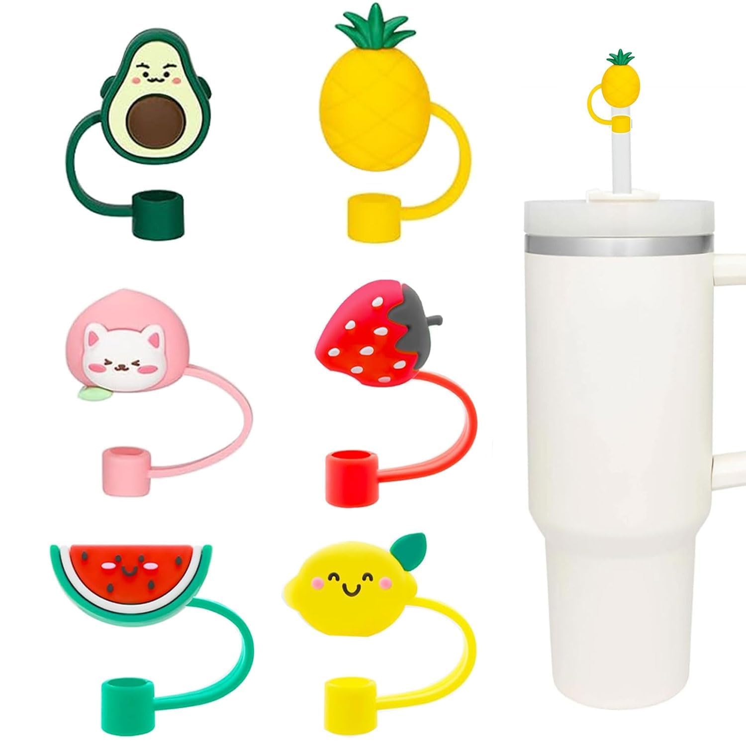 SBA PRIME Cute Silicone Straw Covers Reusable 8mm Toppers Dust Proof Straw Cap Lids for Tumblers Cups Any 3 Random Characters (Pack of 8) 2