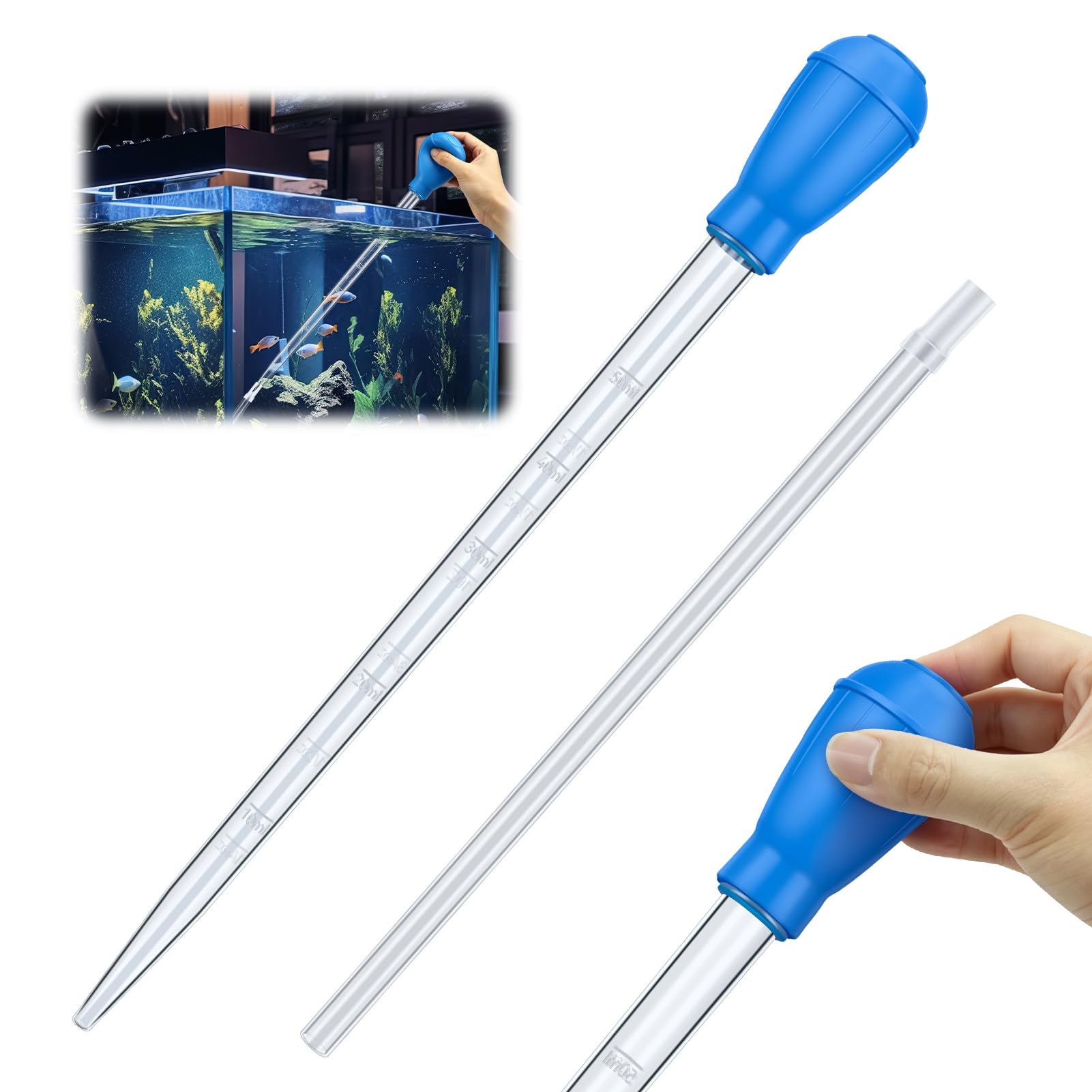 Siringa di tacchino extra lunga da 70 cm per acquari, 50 ml, sifone per la pulizia dell'acquario, rimozione dei rifiuti per acquari, aspirazione mulm per acquari