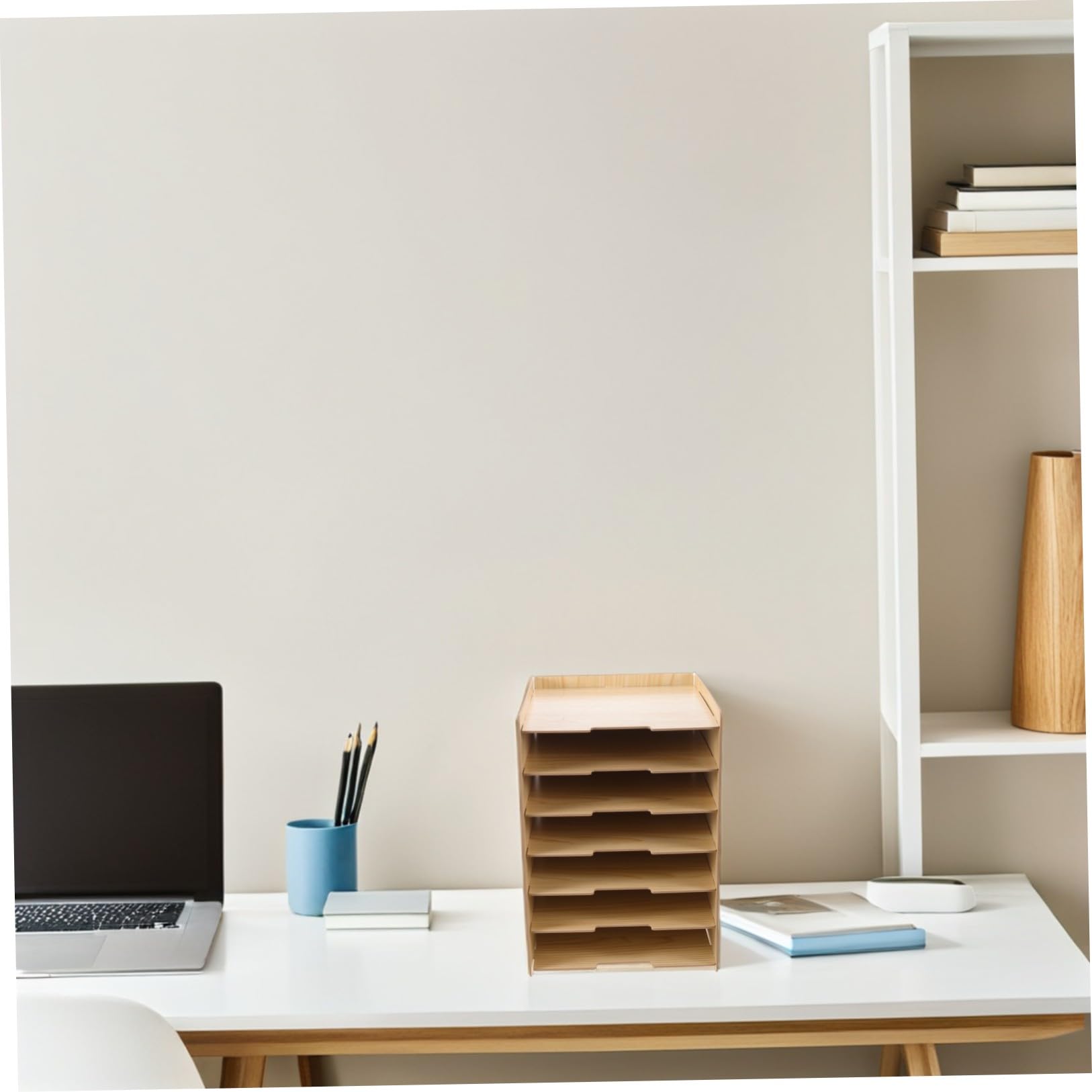 ULTECHNOVO Portadocumenti in Legno a 7 Livelli con Struttura Rinforzata e Design Naturale, Organizer Modulare per Scrivania e Tavoli, Impilabile e Versatile per Ufficio e Casa