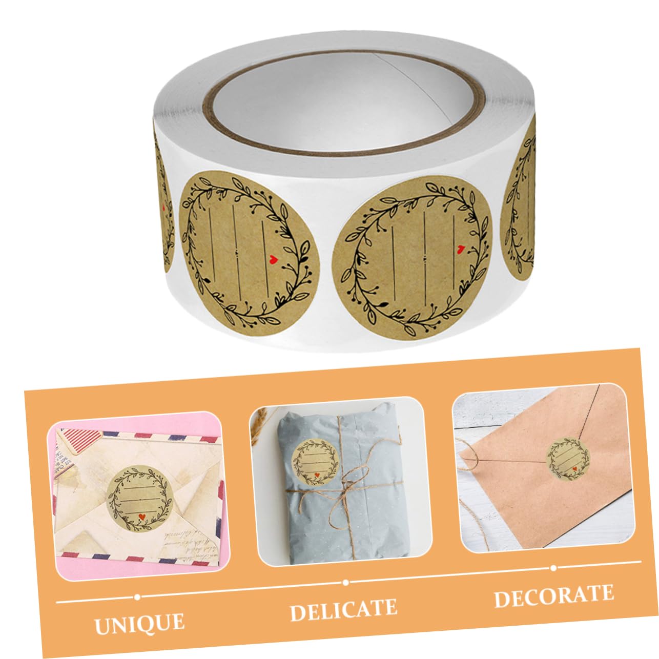 Sewroro 10rouleaux Étiquettes Autocollantes De Décoration Pour Pâtisserie De Stickers Kraft Autoadhésifs Pour Enveloppes Et Idéales Pour Fêtes Et Événements