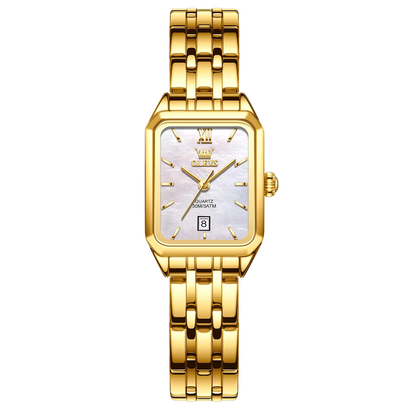 OLEVS Gold Uhren für Frauen Quadrat, Edelstahl Armband Damenuhren Kleines Gesicht, Retro wasserdichte Leuchtende Damen Armbanduhren mit Datum Leicht zu Lesen