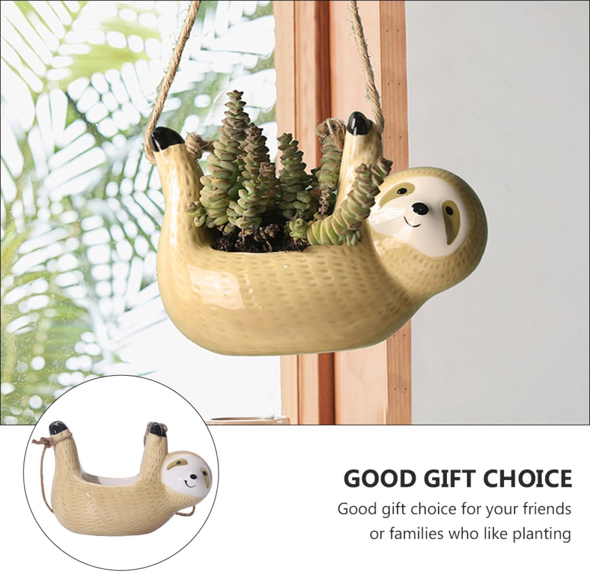 2pcs Sloth Ceramic Hanging Planters Succulent Pot Set Wall Mounted Plant Holder Indoor Decorative Flower Pots for Garden and Home