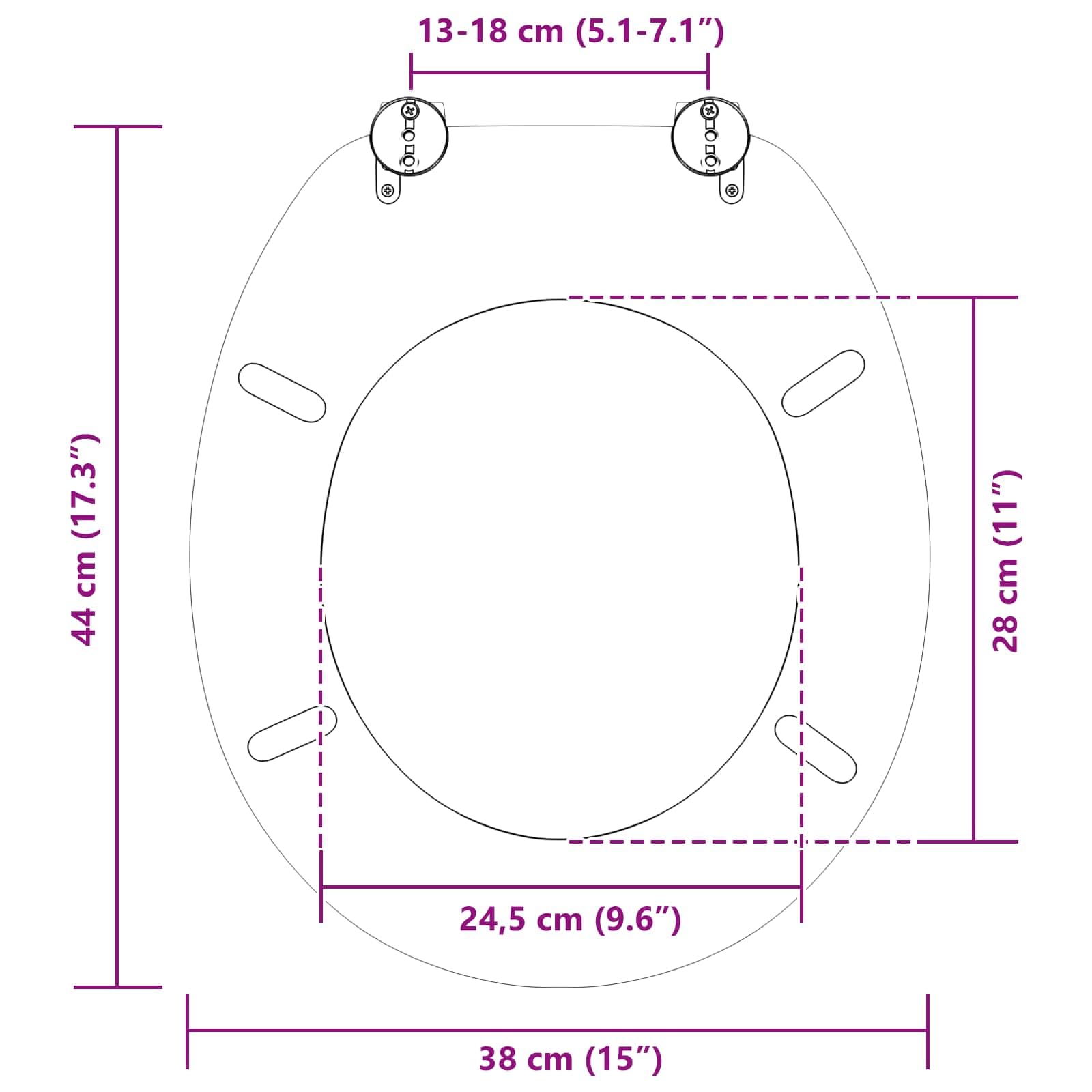 Asiento de inodoro de cierre suave, tablero de fibra de densidad media, 44 x 38 cm, con descenso automático, asiento antideslizante y fácil fijación para baño, invitados, inodoro, comodidad e