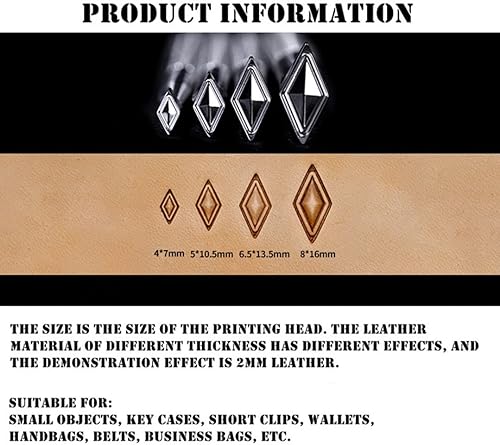 Miniatura 4 de Sellos de diamantes 3D con patrón geométrico de cuero, una pieza o juego de 4 herramientas de estampado de cuero en acero inoxidable (LX1-1, una