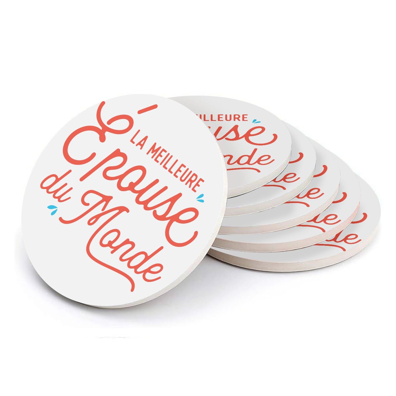 Sous-verres ronds céramique Meilleure Épouse du Monde : cadeau idéal pour anniversaire de mariage