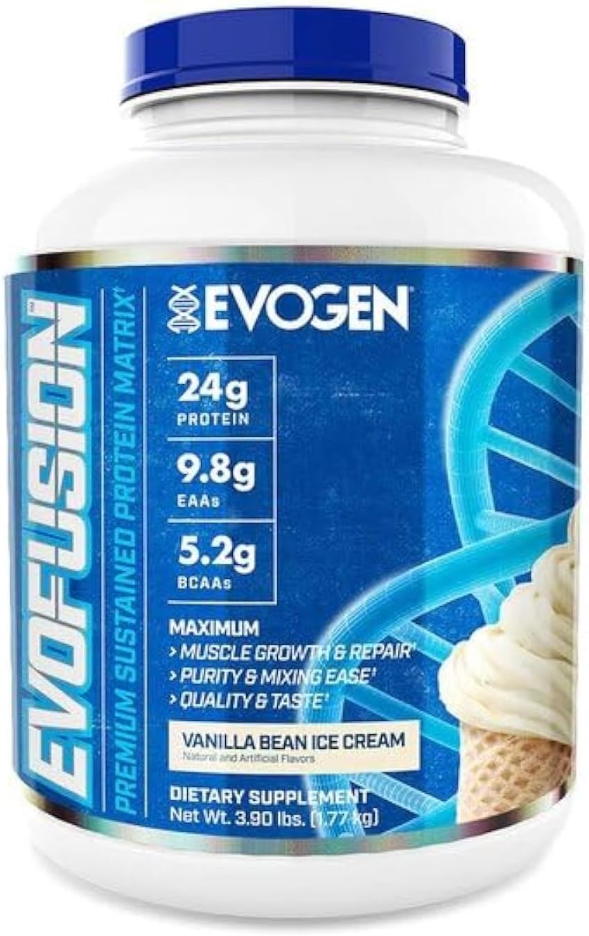 EVOGEN | EVOFUSION | Premium Protein Blend | Whey Isolate, Concentrate & Casein | Maximum Growth & Repair | Purity, Quality & Taste | Vanilla Bean Ice cream 60 Servings