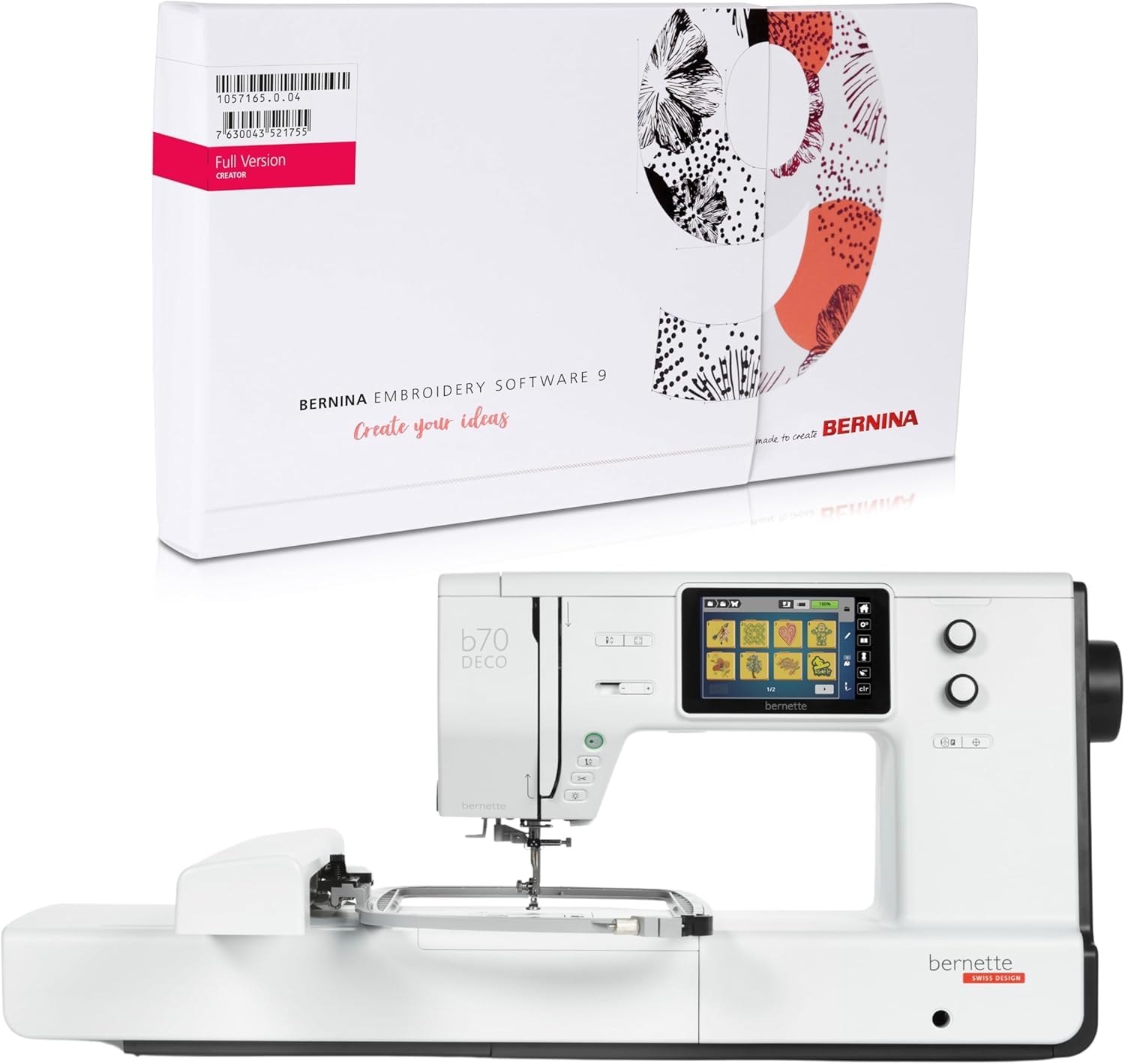 B70 Deco Embroidery Machine with Bernina Embroidery Software 9 Creator Full Version, 5" Touch Screen, 260x160mm Area, 208 Motifs, Multi-Function Knobs, Thread Sensors