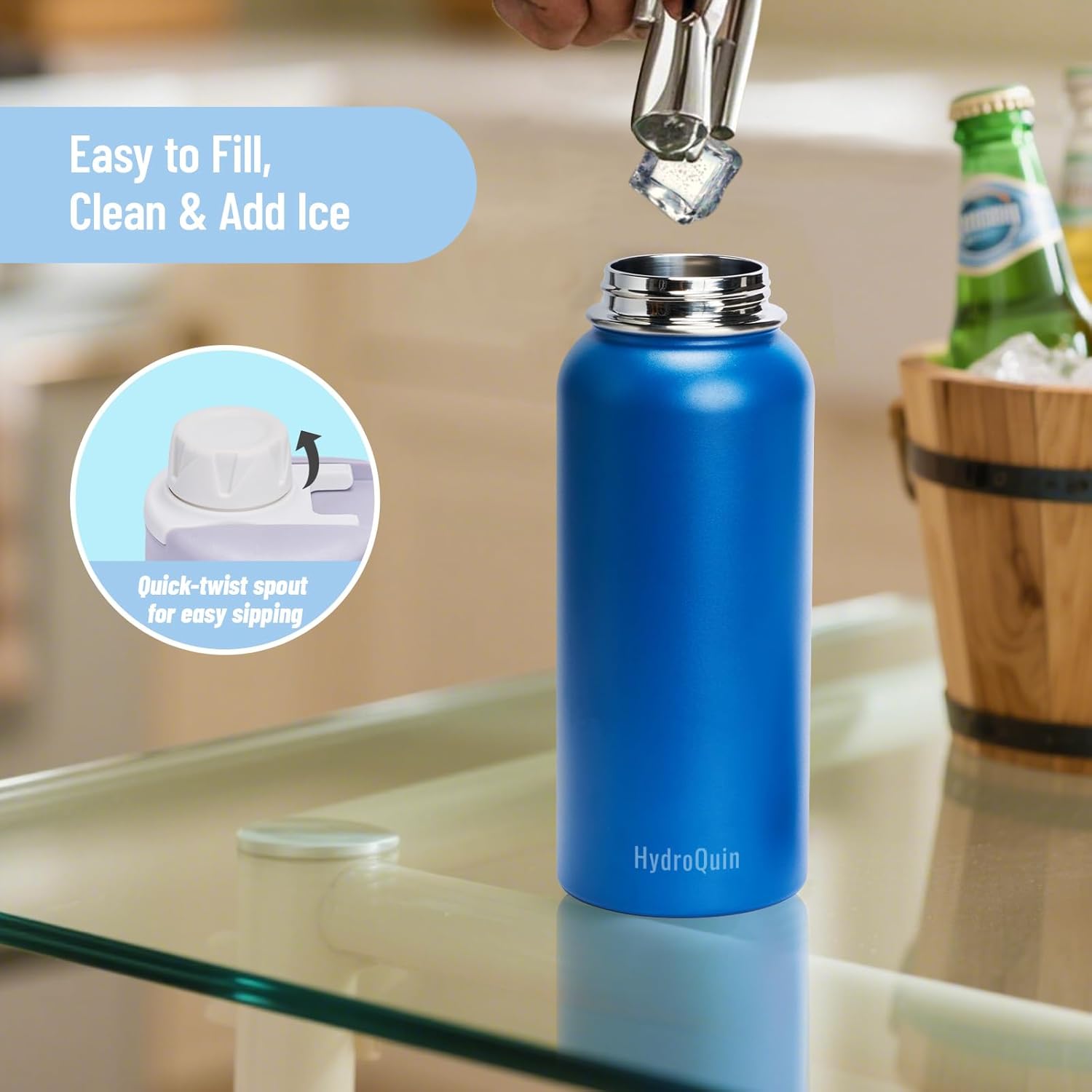 32oz Water Bottle with Comfort Grip Handle, Gym Water Bottle, Insulated Steel Water Bottle with Wide Mouth, No Straw - Image 5