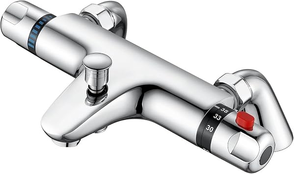 Thermostatic Bath Shower Mixer Tap Deck Mounted Solid Brass Bathtub Shower Mixer Bar Valve with 38 C Safety Anti-Scald
