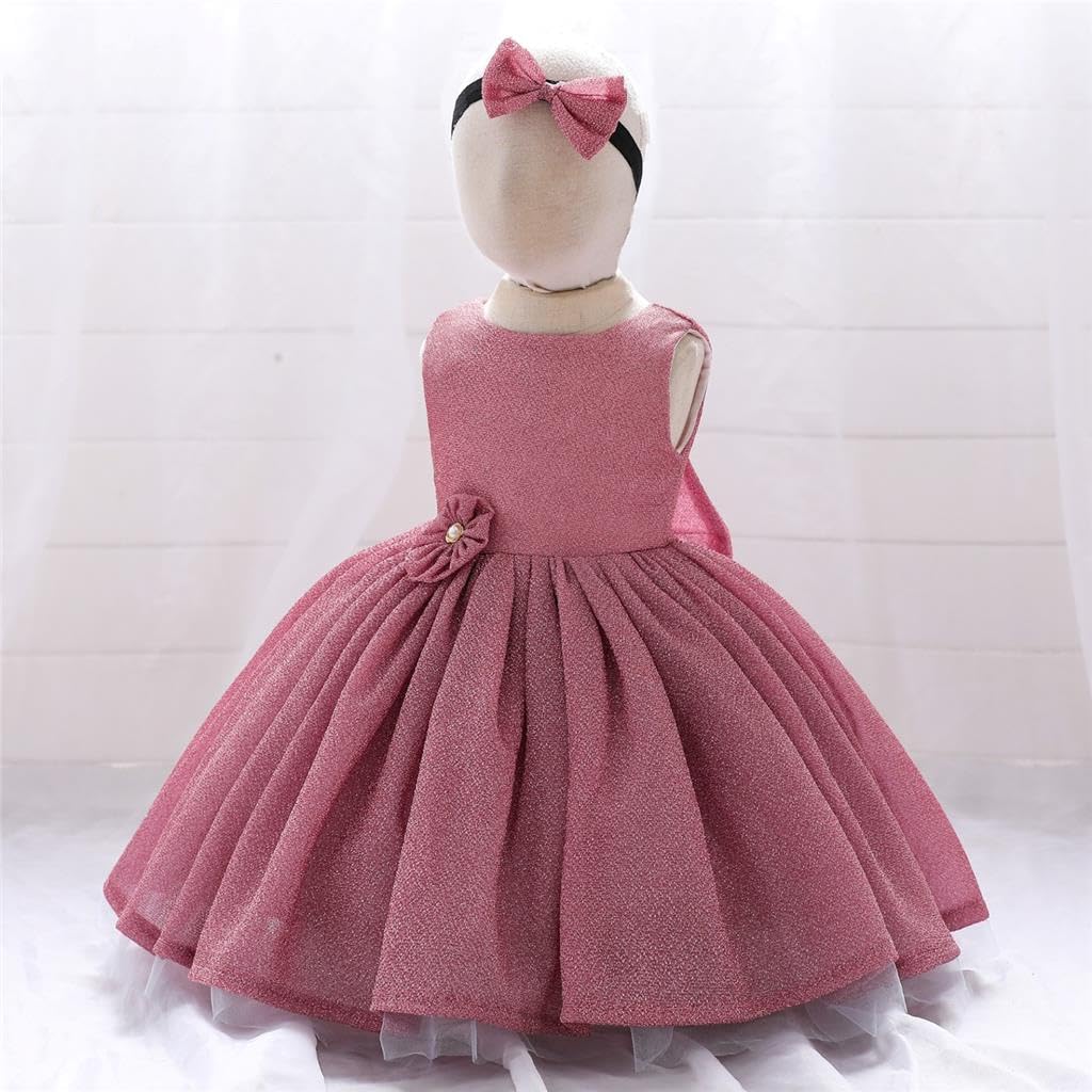 Lito Angels Mädchen Blumenmädchenkleid | Glitzer, Schleifendetail, Ärmellos, Haarreif, Hochzeit, Taufe, Kommunion, Geburtstagsfeier