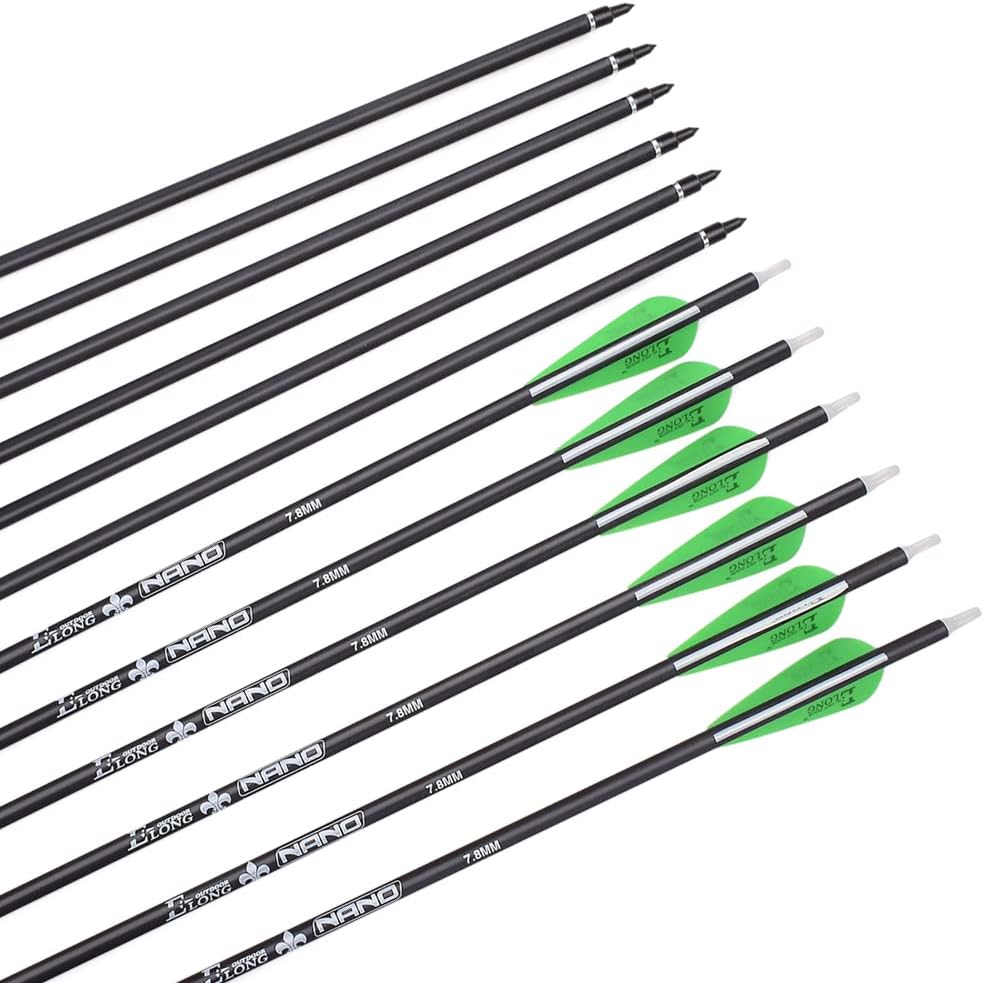 Archery Bow Carbon Arrow Hunting Target Practice Arrows 26 28 30 Inch with Removable Tips for Compound & Recurve Bow Spine 500 6PCS 12PCS Pack