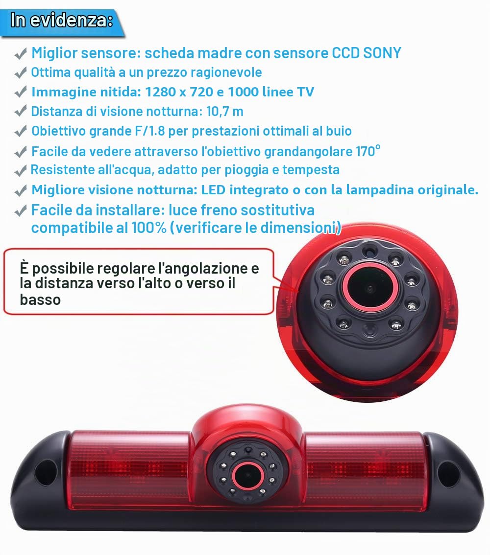 〔7‘’ Monitor LCD + Obiettivo 18mm alta qualità Telecamera posteriore 〕sostituzione per Fiat Ducato X250/Peugeot Boxter III AVIS AVS325CPR/Citroen Jumper/Dodge