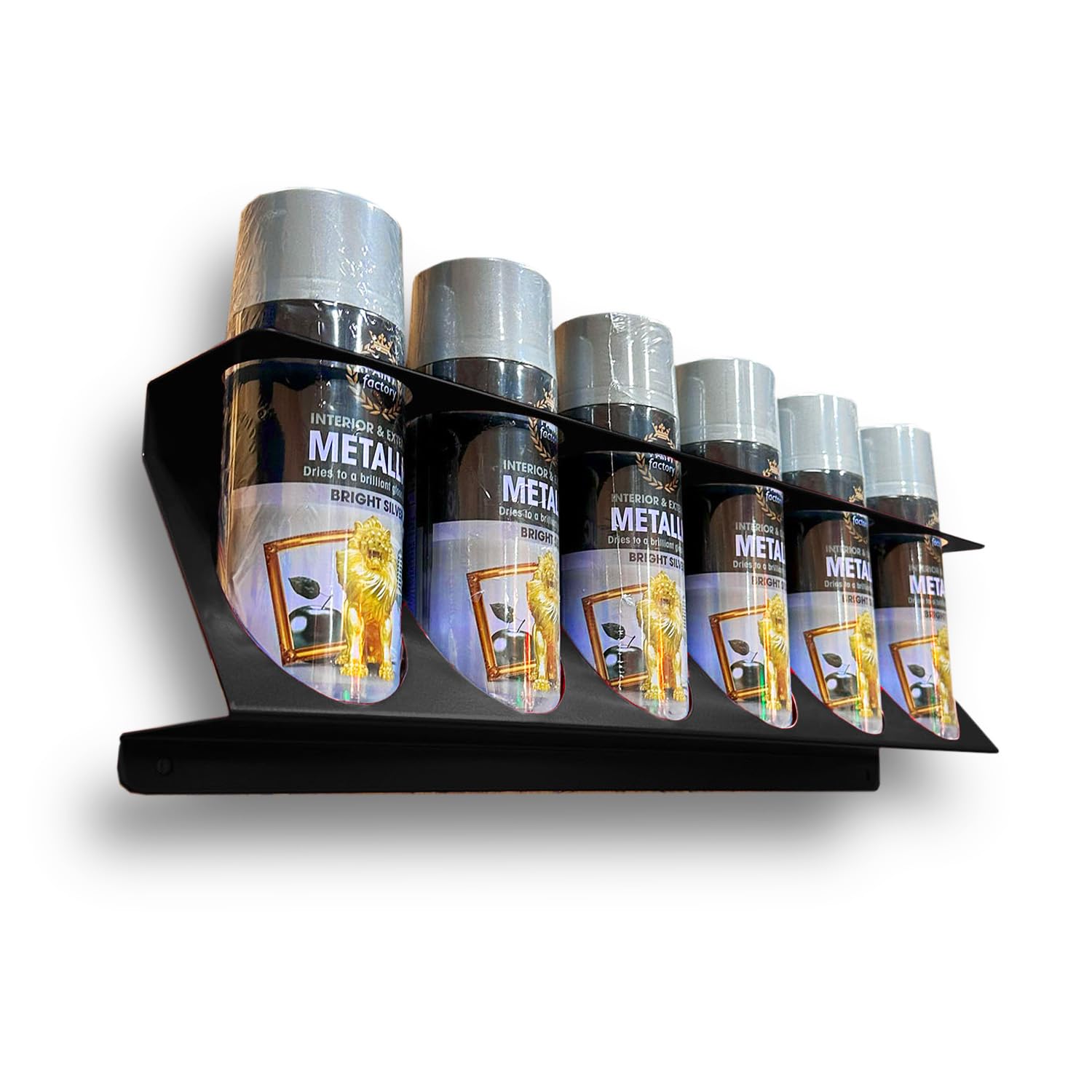 MegaMaxx UK Wall Mounted Spray Can Rack – Black Steel Aerosol Holder for Vans, Workshops or Garages – 6 Slot Storage for 70mm Spray Cans – Made in Britain