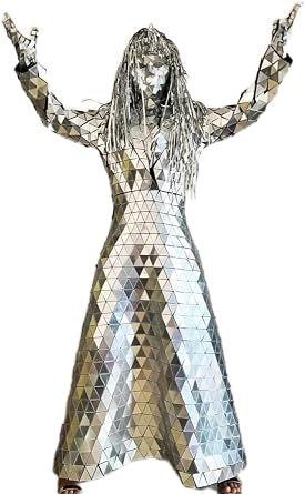 Hand Sewn Silver Mirror Women Show Suit Stage Dress Performance Mask Costume Glass Cosplay Clothing