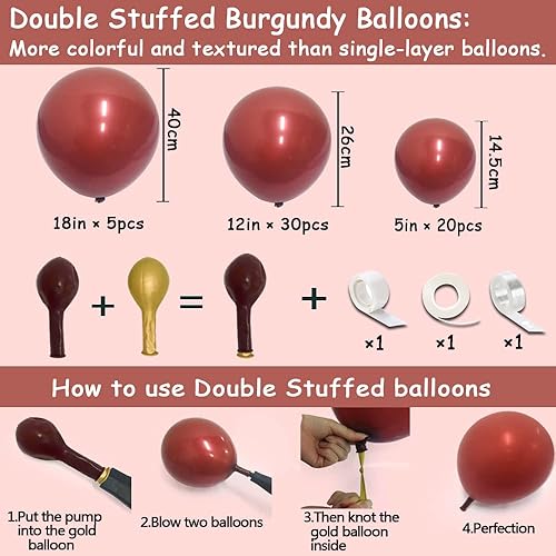 Miniatura 3 de Globos burdeos de doble relleno de guirnalda de globos magenta rosa rojo kit de arco de globos malva de diferentes tamaños para bodas cumpleaños