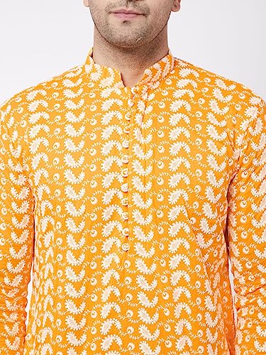 Image of VASTRAMAY Men Vastramay Men's Orange Pure Cotton Kurta