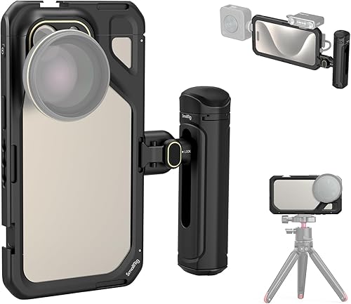 Miniatura 9 de SmallRig Kit de jaula de teléfono de mano dual para iPhone 15 Pro Max, kit de jaula de video móvil con asas dobles inalámbricas de liberación rápida