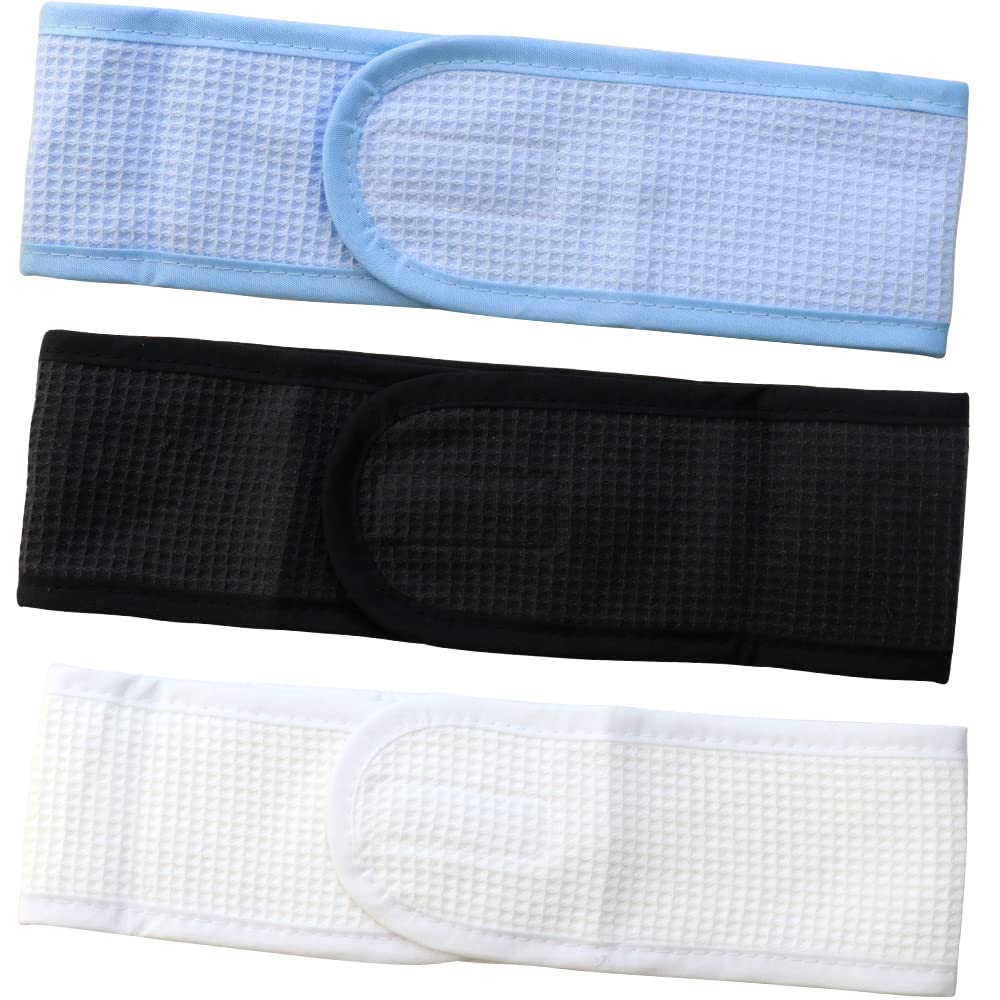 NODG3 Pieces Spa Facial Headband Make Up Wrap Head, Polyester Adjustable Towel, Terry Cloth Headband for Face Washing, Shower, One Size Fits Most (Multiple Colors)