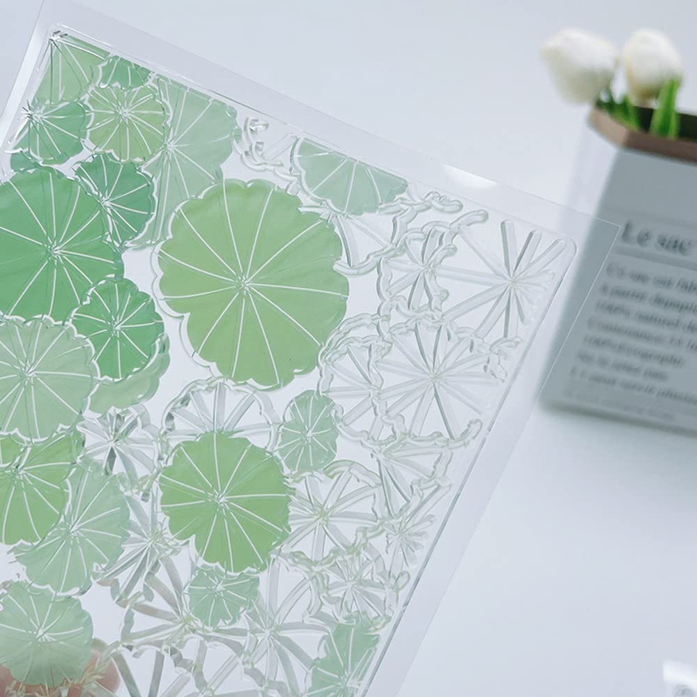 Sello transparente de silicona transparente con fondo de hoja de loto verde, sello de goma para hacer tarjetas, decoración y álbumes de recortes