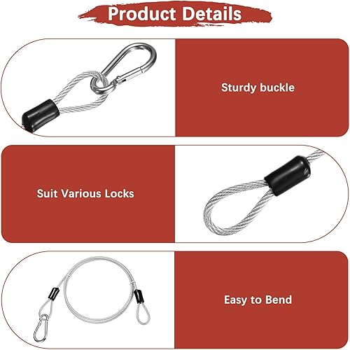Miniatura 4 de Cable de seguridad con ganchos y bucles 2 piezas  Cerradura de equipaje de acero inoxidable de 3.28 pies  129.1 pulgadas, cable de seguridad para