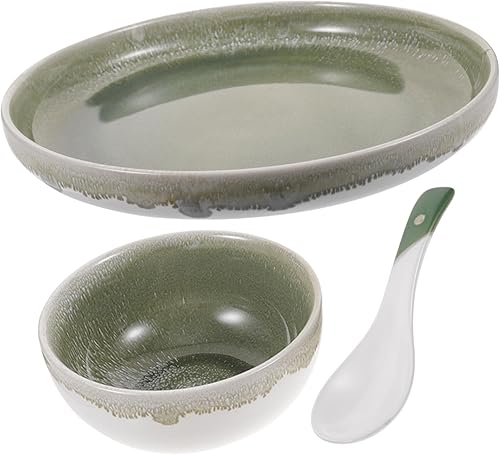 Abaodam 1 juego de plato, cuenco, cuchara, cubertería, tazones de sopa, ensalada, postre, aperitivo, platos asiáticos, cucharas de sopa japonesas,