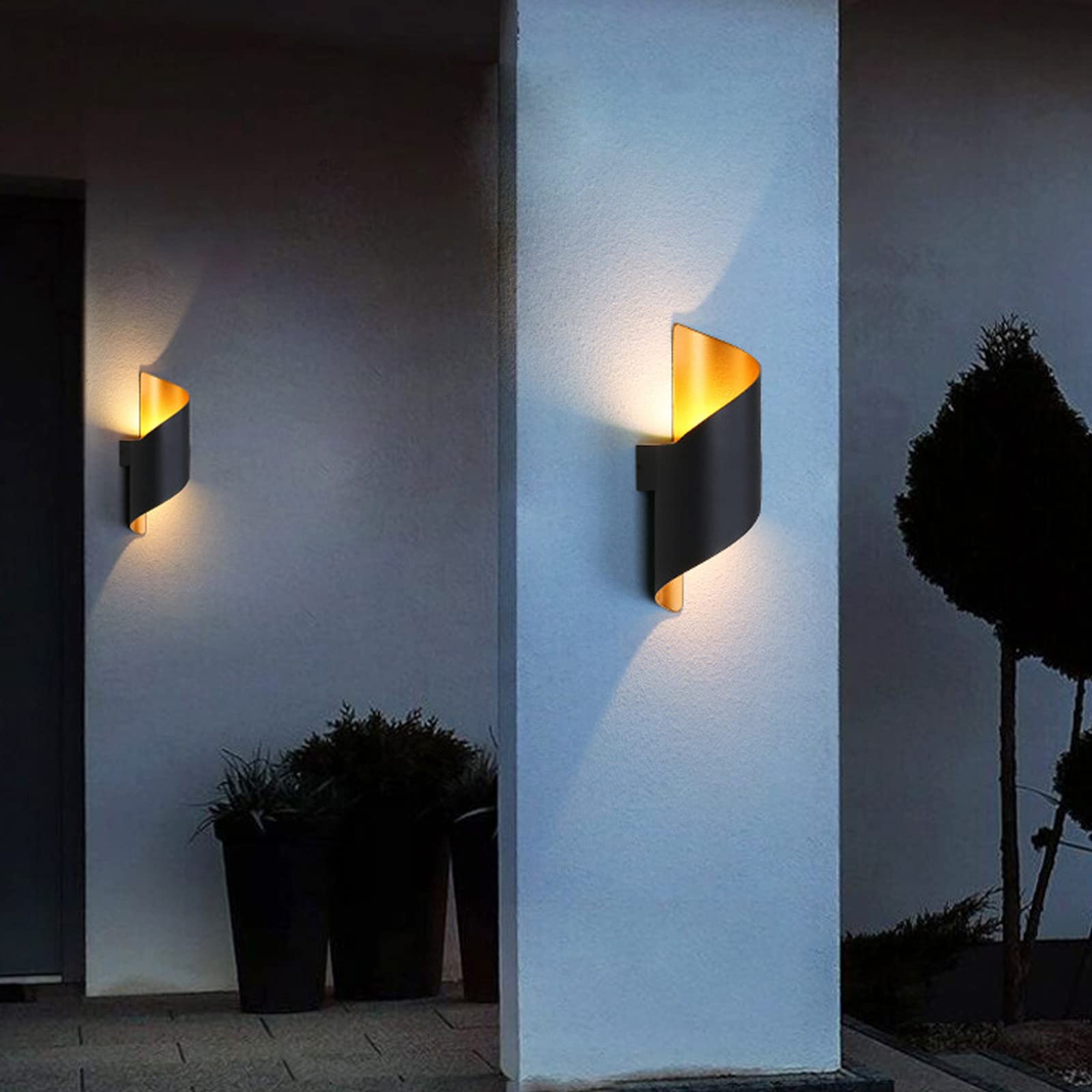 Set di 2 lampade da parete a LED moderne, design a spirale, 18 W, 3000 K, luce bianca calda, elegante lampada da interni in nero e oro, per soggiorno, camera da letto